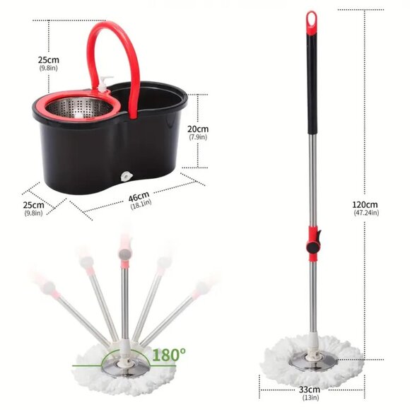 360° Spin Mop And Bucket Set - Effortless Floor Cleaning System With 3 Microfibe - Picture 10 of 12